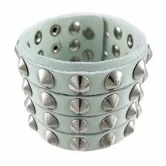 Gray Leather 4 Row Cone Spiked Wristband Wrist Band