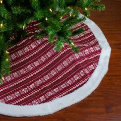 Northlight 48" Red and White Knitted Snowflake Lodge Christmas Tree Skirt