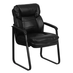 Emma and Oliver Executive Side Reception Chair with Lumbar Support and Sled Base Black LeatherSoft