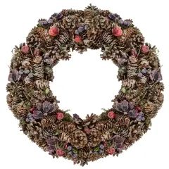 Northlight 20" Sugared Purple Flowers and Pine Cones Artificial Christmas Wreath - Unlit