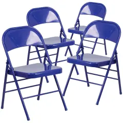 Emma and Oliver 4 Pack Colorful Metal Folding Chair Teen and Event Seating Cobalt Blue