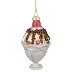 Northlight 4.5" Ice Cream Sundae Beaded Glass Christmas Ornament White