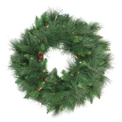 Northlight Pre-Lit White Valley Pine Deluxe Artificial Pinecone Christmas Wreath - 24" - Clear Lights Green