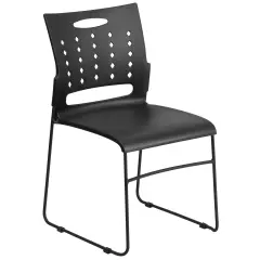 Emma and Oliver Home Office Plastic Accent Sled Base Stack Chair - Air-Vent Back Black