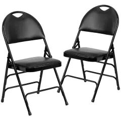 Emma and Oliver 2 Pack Home & Office Easy-Carry Party Events Padded Folding Chair BlackVinyl/Black