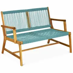 2-Person Acacia Wood Yard Bench for Balcony and Patio Turquoise