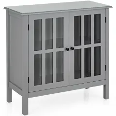 Glass Door Sideboard Console Storage Buffet Cabinet Grey