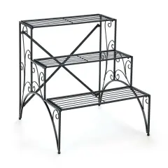 3 Tier Stair Style Metal Plant Stand Garden Shelf Flower Pot Display Rack-Black