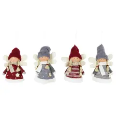 Northlight Plush Angel Girl Hanging Christmas Ornaments - 4.25" - Red and Gray -Set of 4