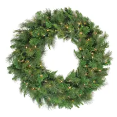 Northlight Real Touch&trade;️Pre-Lit Canyon Mixed Pine Artificial Christmas Wreath - 24" - Clear Lights Green