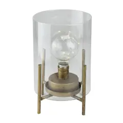 Melrose 10&rdquo; Glass Hurricane Cylinder Lantern with LED Fairy Light Bulb Clear