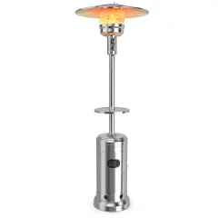 Outdoor Heater Propane Standing LP Gas Steel with Table & Wheels Silver