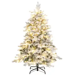 Costway 4.5FT/6FT/7 FT Pre-Lit Flocked Christmas Tree Hinged w/ 120/260/300 LED Lights & 757/1415/1687 Branch Tips