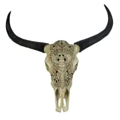 Kingston Living Bull Skull Wall Sculpture - 28" - Off White and Black