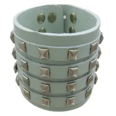 Gray Leather 4 Row Pyramid Studded Wristband Bracelet