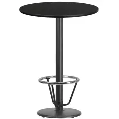 Emma and Oliver 30" Round Laminate Bar Table with 18" Round Foot Ring Base Black