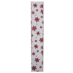 Northlight White and Red Snowflake Christmas Wired Craft Ribbon 2.5" x 10 Yards
