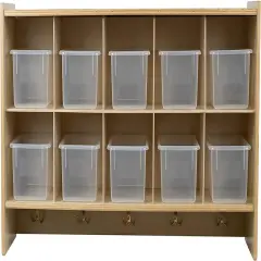 Cubby Storage Organizer Cubes, 10 Cubbies with Coat Hooks, Hanging Wall Cubby Shelf for Kids Toys, Daycare, Classroom, 47-Inch Width Tranluscent