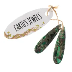Earth's Jewels Semi-Precious 12x46mm Synthetic Imperial Jasper Green Teardrop Pendants, 2pcs