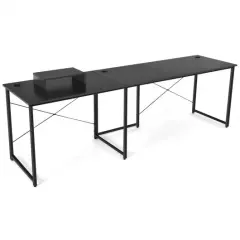 2-Person L-Shaped Long Reversible Computer Desk with Monitor Stand and Steel Frame Black