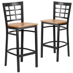 Emma and Oliver 2 Pack Window Back Metal Restaurant Barstool Natural/BlackMetal