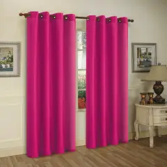 J&V TEXTILES 2 Panels Solid Grommet Faux Silk Window Curtain Drapes Treatment in 84" Length Bright Rose