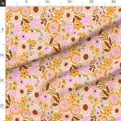 Various Fabrics by the Yard or Fat Quarter Botanical Funky Vintage Retro Rose Orange 60'S 70'S Large Scale Tropical Custom Printed Fabric by Spoonflower