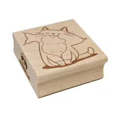 Happy Cat with Fish in Mouth Square Rubber Stamp for Stamping Crafting
