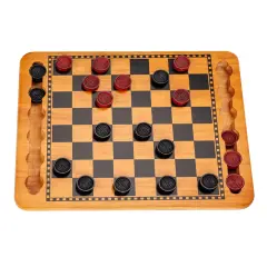 WE Games 14 in. Red and Black Solid Wood Checkers Set, Grooves in Board