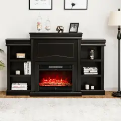 70 Inch Modern Fireplace Media Entertainment Center with Bookcase Black