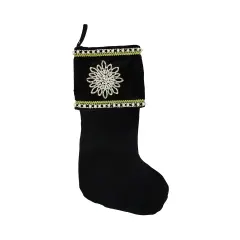 CC Christmas Decor 22" Black and Gold Trimmed Jewel Christmas Stocking