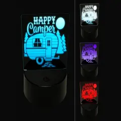 Happy Camper Trailer Camping 3D Illusion LED Night Light Sign Nightstand Desk Lamp