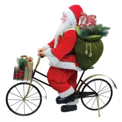 Northlight 42" Traditional Santa Claus Riding a Bicycle Commercial Christmas Decoration Red
