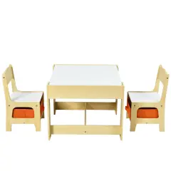 Kids Table Chairs Set With Storage Boxes Blackboard Whiteboard Drawing Beige