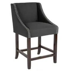 Merrick Lane Taylorsville 24 Inch Counter Height Stool with Nailhead Trim Charcoal Fabric