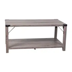 Merrick Lane Green River Modern Farmhouse Engineered Wood Coffee Table and Powder Coated Steel Accents Gray Wash