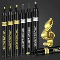 6 Pieces Liquid Mirror Chrome Markers, Silver & Gold Oil-based Permanent Chrome Mirror Paint Pens for Model Painting, Repairing, Marking or DIY Art Projects, Waterproof Reflective Gloss Metallic Markers