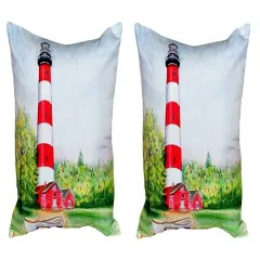Pair of Betsy Drake Chincoteague Lighthouse VA No Cord Pillows