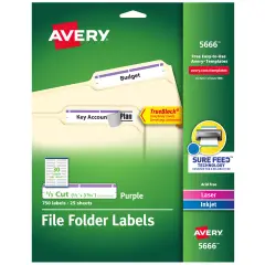 Avery TrueBlock File Folder Labels, 2/3" x 3-7/16", 750 Printable Labels, White/Purple (5666)