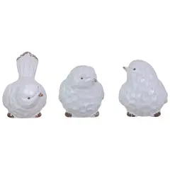 Tii Collections Set of 3 Shiny White Rustic Textured Tabletop Bird Figurines 5.75"