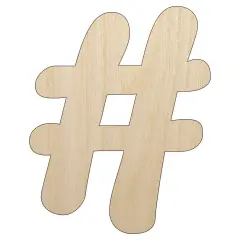 Hashtag Number Sign Unfinished Wood Shape Piece Cutout for DIY Craft Projects