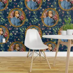 Peel & Stick Wallpaper 2FT Wide Benjamin Franklin Botanical Whimsical Historical Portrait Custom Removable Wallpaper by Spoonflower