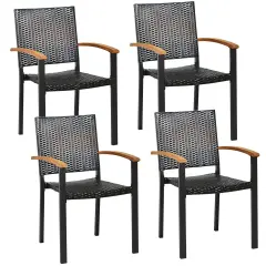 Patio PE Rattan Dining Chairs with Powder-coated Steel Frame