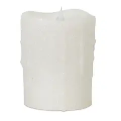 Diva At Home 5.25" White Glitter Flameless LED Pillar Candle with Moving Flame
