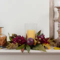 Northlight Autumn Apples and Foliage Fall Harvest Glass Hurricane Pillar Candle Holder - 15" Red