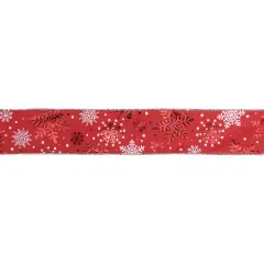 Northlight Metallic Red and White Snowflakes Wired Christmas Craft Ribbon 2.5" x 16 Yards
