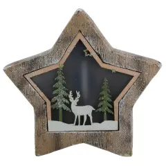 Northlight LED Lighted Star with Reindeer in the Woods Scene Christmas Decoration - 13.25" Brown