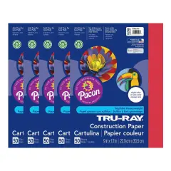 Construction Paper, Holiday Red, 9" x 12", 50 Sheets Per Pack, 5 Packs