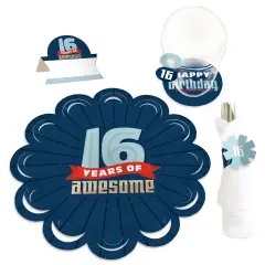 Big Dot of Happiness Boy 16th Birthday - Sweet Sixteen Birthday Party Paper Charger & Table Decorations Chargerific Kit for 8