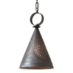 Madison Witch's Hat Pendant in Kettle Black Perforated Tin